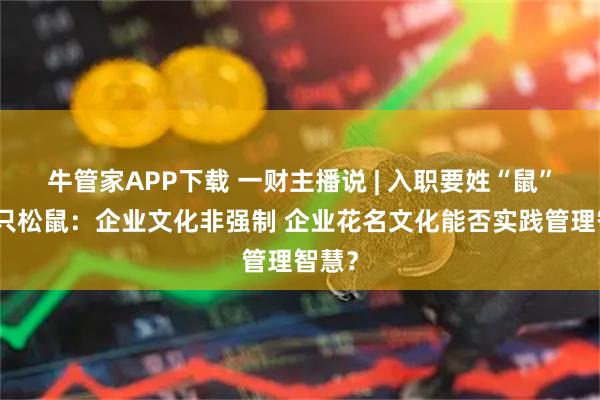 牛管家APP下载 一财主播说 | 入职要姓“鼠”？三只松鼠：企业文化非强制 企业花名文化能否实践管理智慧？